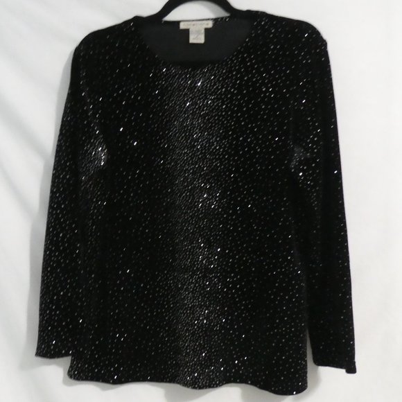 NOTATIONS | medium | Stunning Black Velour Glittery Long Sleeve Top | NWOT - Picture 1 of 15